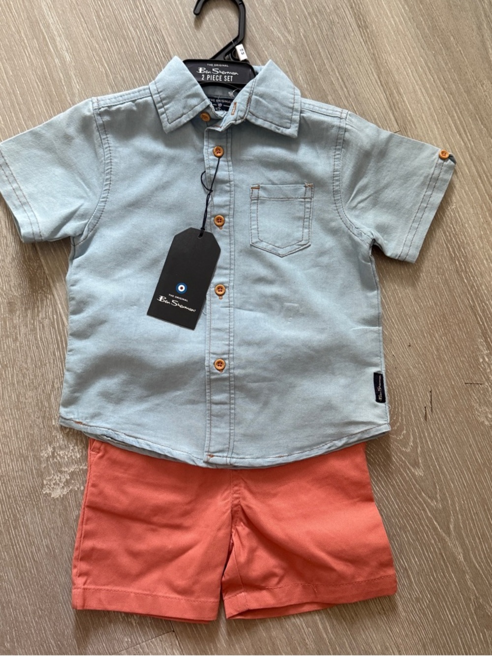 Ben Sherman Baby 2 Piece Set Button Up Denim Shirt + Cotton Shorts * NWT